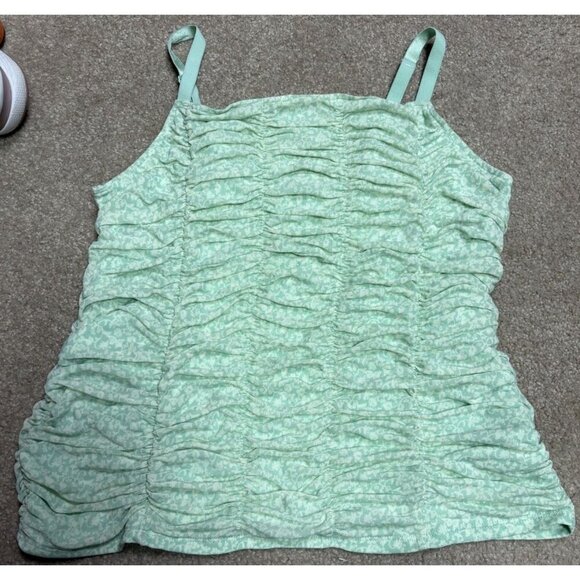 Torrid Tank Top Women's 2/ 2X Green Floral Ruched Scrunch Stretch Summer - Picture 1 of 4